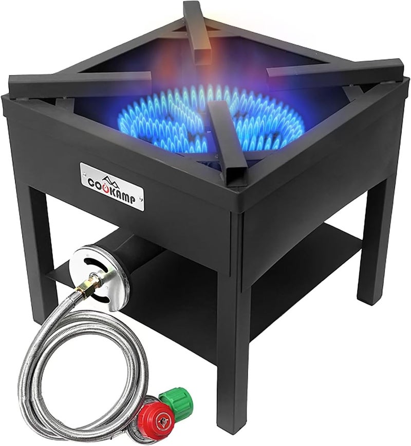 COOKAMP High Pressure Banjo 1-Burner Outdoor Propane Gas Cooker 260000 BTU with 0-30 PSI Adjustable Regulator and Steel Braided Hose For Outdoor Cooking Turkey Fry (BALCK) SA1750 - Image 1